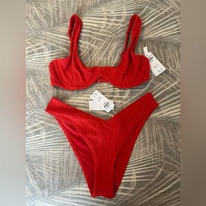 Red Ribbed Terry Bikini Set
